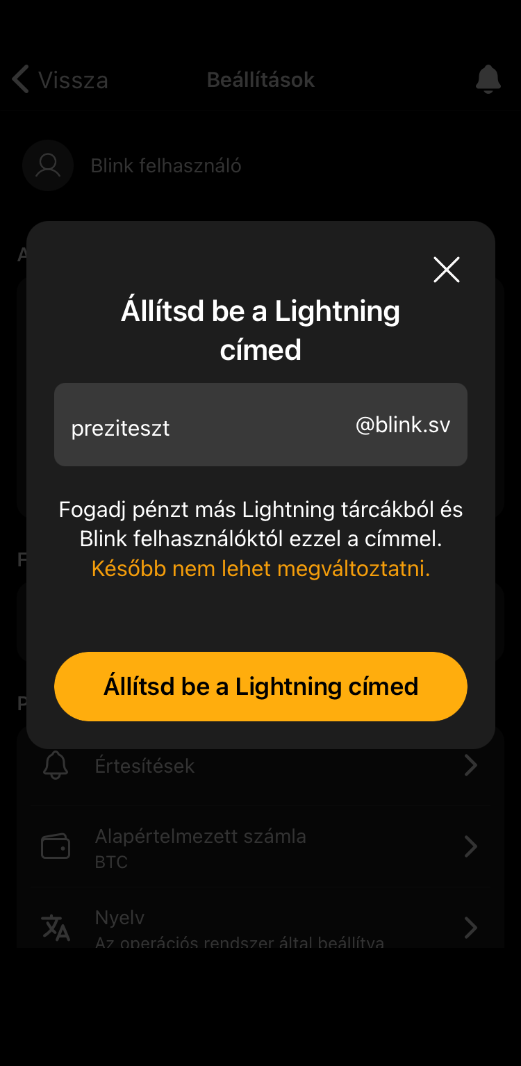 Lightning-cím beállítás