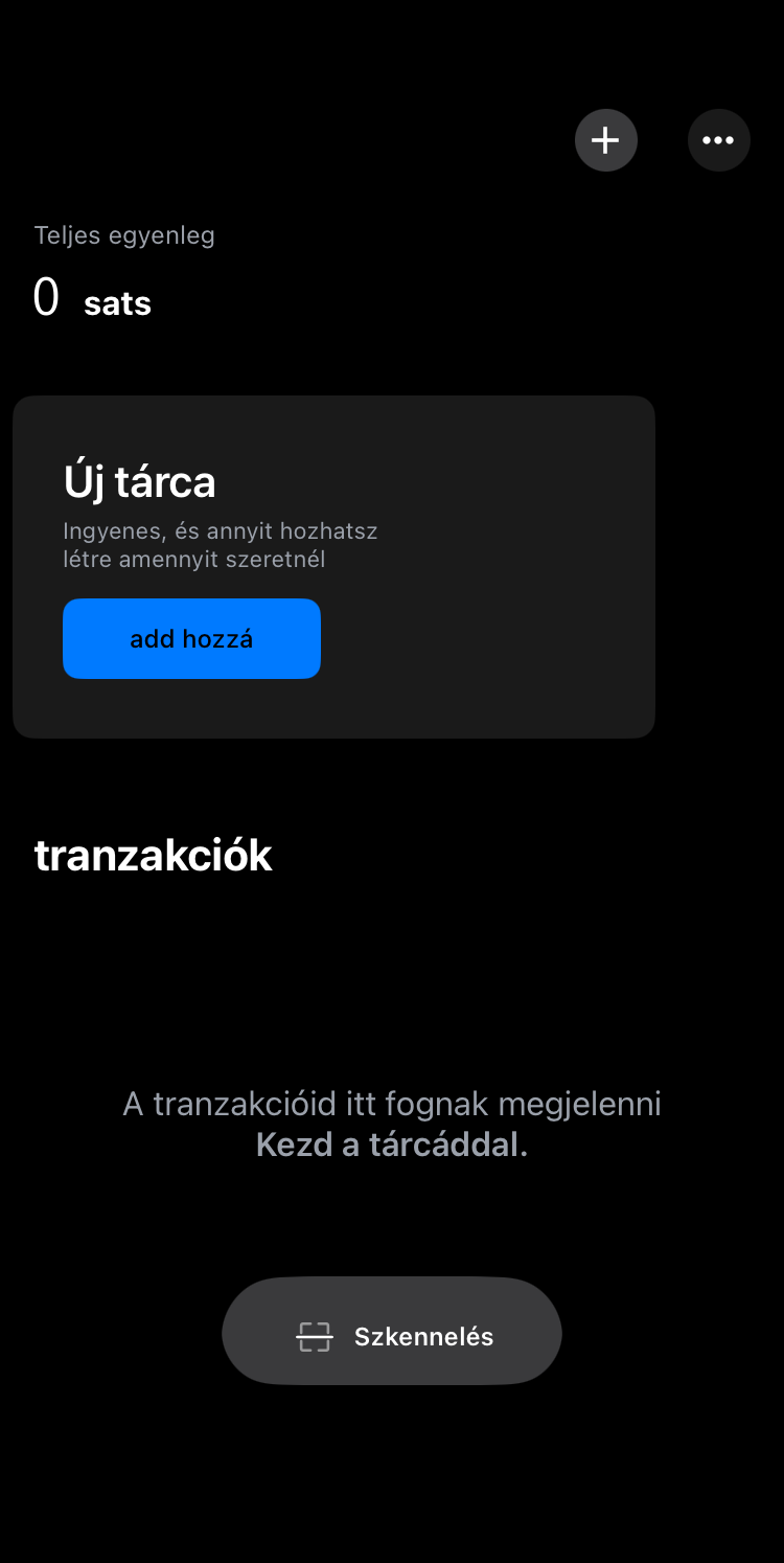 BlueWallet főképernyő