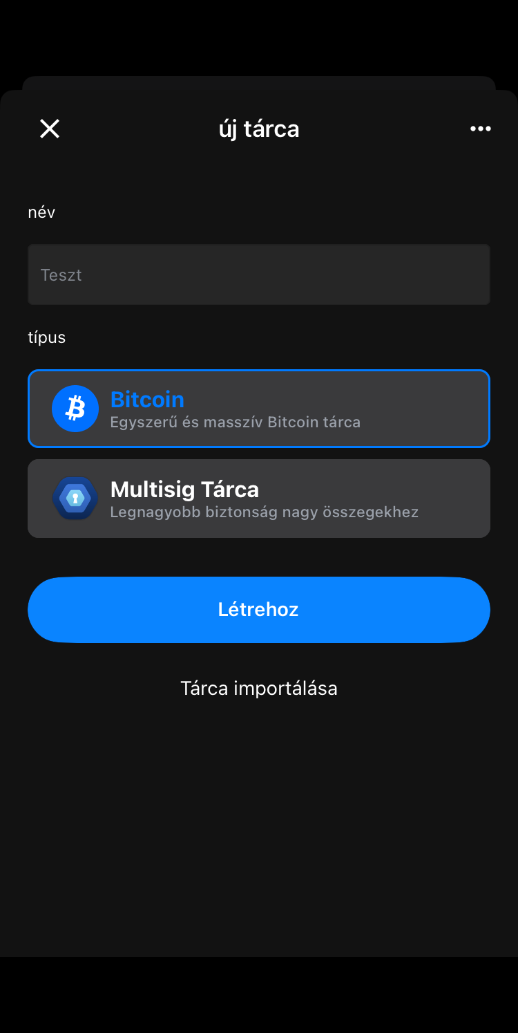 Új tárca létrehozás