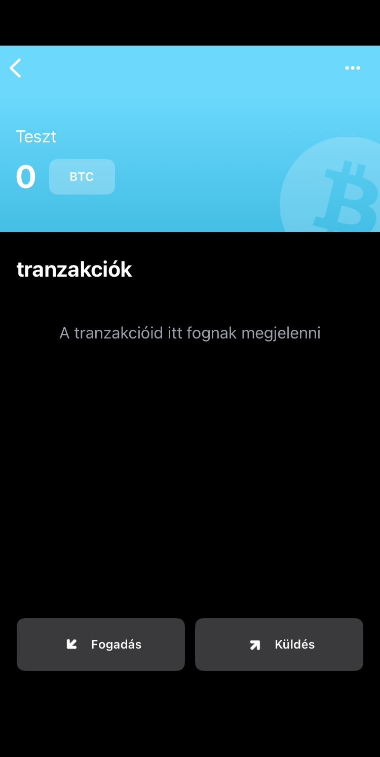 BlueWallet tárca főképernyő