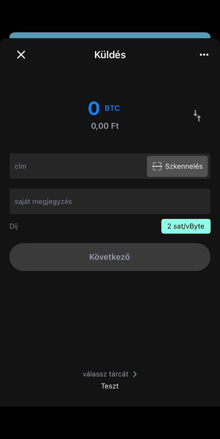 Bitcoin küldése képernyő