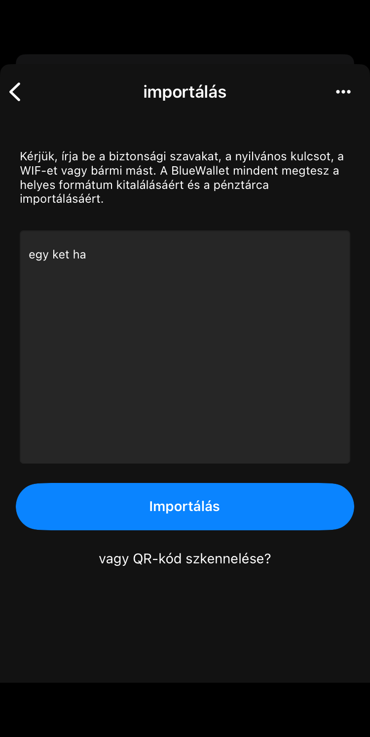 Importálás képernyő