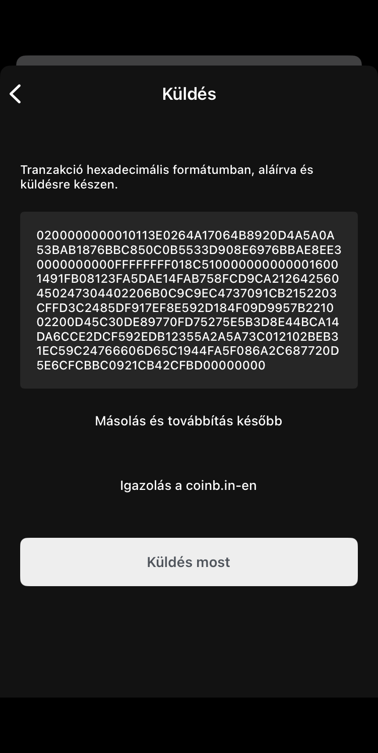 BlueWallet beolvasott aláírás